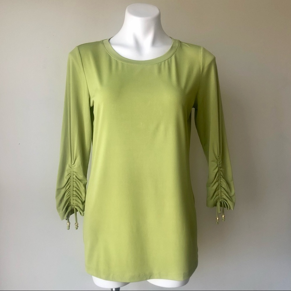 🌼 Susan Graver Liquid Knit 3/4 Gathered Sleeve Tunic XS NWOT